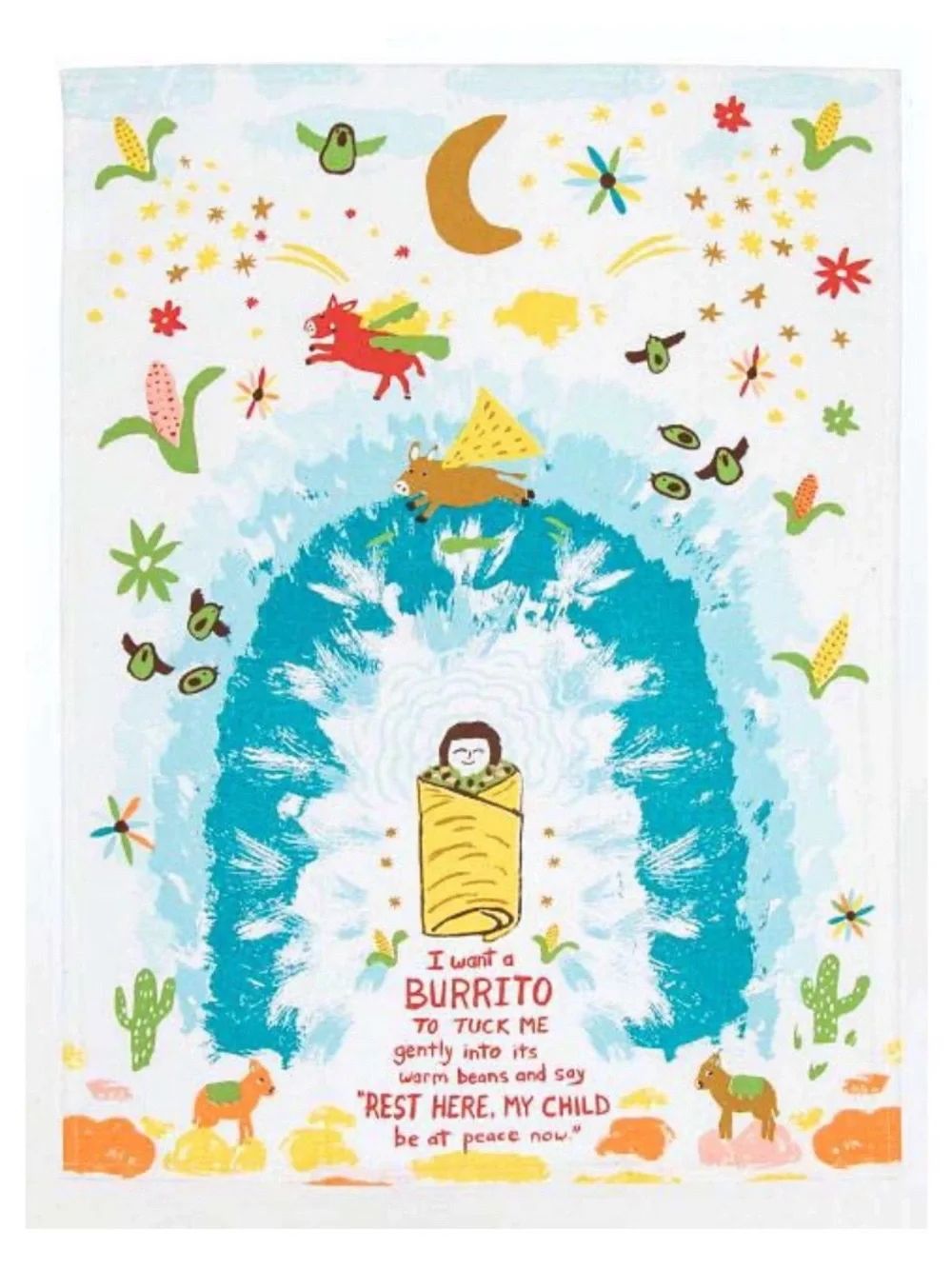 NWT Blue Q “I Want a Burrito” Illustrated Tea Towel - 100% Cotton